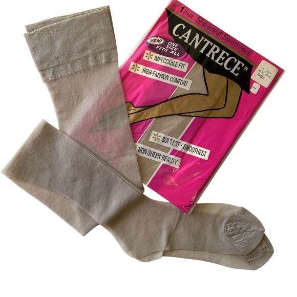 Vintage 60s Cantrece Gray Nylon Seamless Reinforced Toe Stockings One Size - Picture 1 of 9